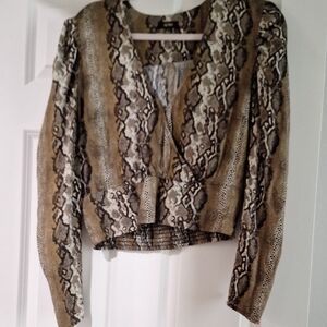 AFRM Brown Snake Print Wrap Blouse